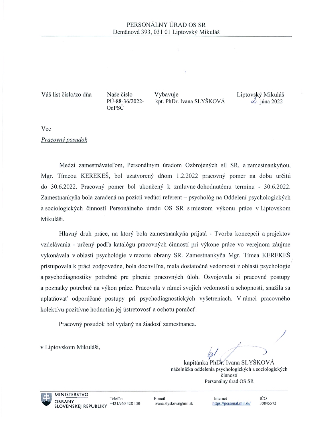 Referencia-Ministerstvo obrany SRencia -